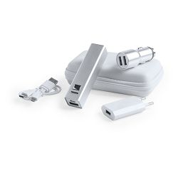USB charger and power bank set Tilmix, srebro