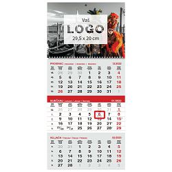 KALENDAR TRODJELNI "Poslovni sivo -crveni"