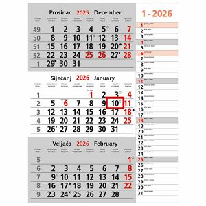 KALENDAR ZIDNI TRODIJELNI MEMO - NESPIRALIRANI