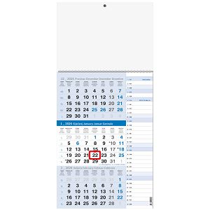 oslovni trodjelni kalendar 2026. PLAVI Planer – 12 listova