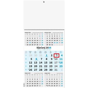 Poslovni trodjelni kalendar PLAVI 2026 – 5 mj., 12 listova