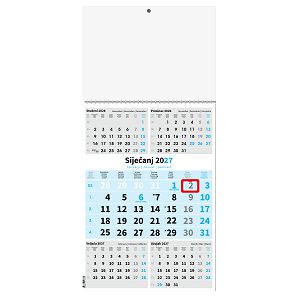 Poslovni trodjelni kalendar PLAVI 2026 – 5 mj., 12 listova