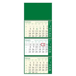 Poslovni trodjelni kalendar SIRIO Pino Verde – zeleni, 3x12 listova, 25x65 cm, pokazivač