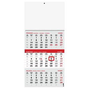 Poslovni trodjelni kalendar SIVO-CRVENI  2027. – 12 listova