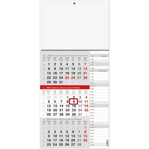 Poslovni trodjelni kalendar SIVO-CRVENI Planer – 12 listova
