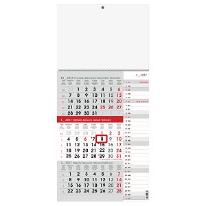 Poslovni trodjelni kalendar SIVO-CRVENI  planer– 12 listova