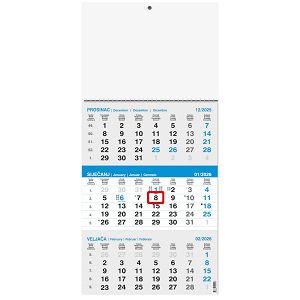 Poslovni trodjelni kalendar sivo-plavi za 2026