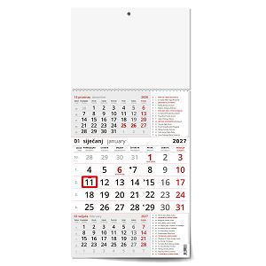  Trodjelni crveni poslovni kalendar za 2026  – katolički