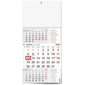  Trodjelni crveni poslovni kalendar za 2026  – katolički