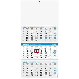 Trodjelni kalendar Poslovni Plavi – iz tri dijela, ljepljeni, 12 listova, 29,5x62 cm