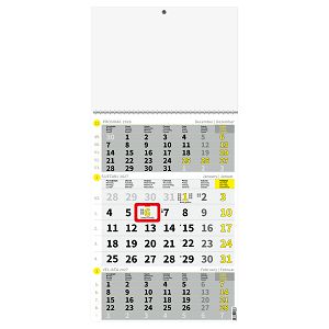 Trodjelni kalendar Poslovni Žuto-Sivi – 12 listova, 29,5x62 cm