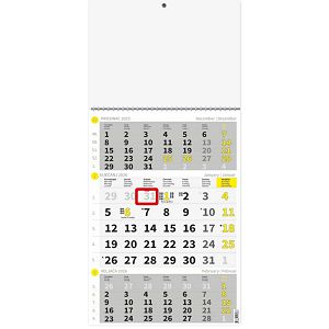 Trodjelni kalendar Poslovni Žuto-Sivi – 12 listova, 29,5x62 cm