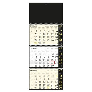 Trodjelni kalendar SIRIO Black Crni – 3x12 listova, spirala, 25x65 cm, pokazivač