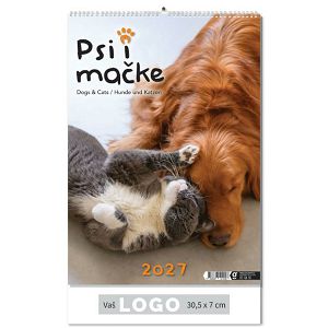 Zidni kalendar Psi i mačke – 13 listova, 30,5×50 cm