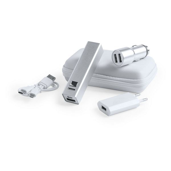 USB charger and power bank set Tilmix, srebro