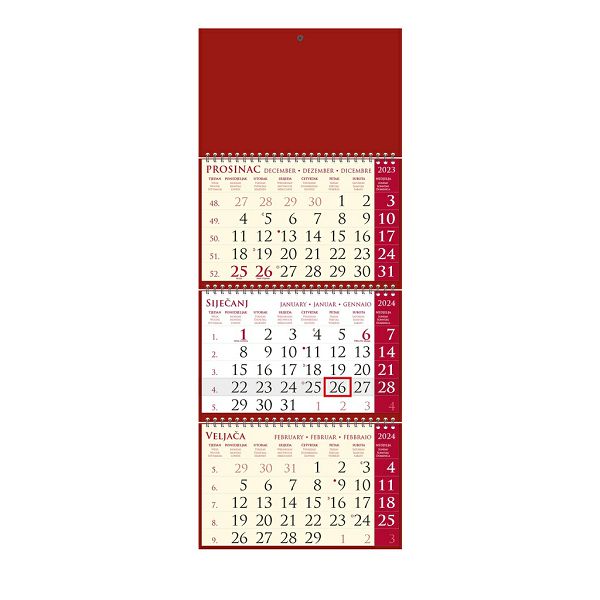 Kalendar trodjelni SIRIO cherry, 3 dijela spirala