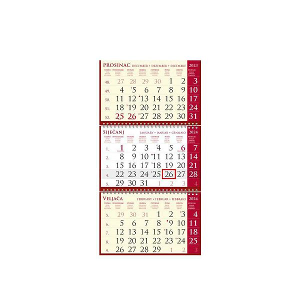 Kalendar trodjelni SIRIO cherry, 3 dijela spirala