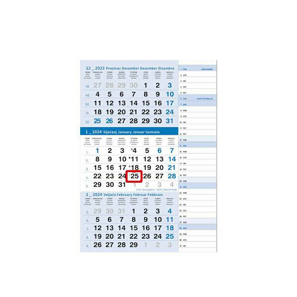 Kalendar trodjelni tromjesečni  "PLANER" plavi