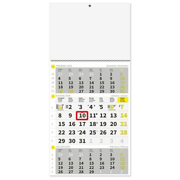 Kalendar trodjelni tromjesečni "ŽUTI"