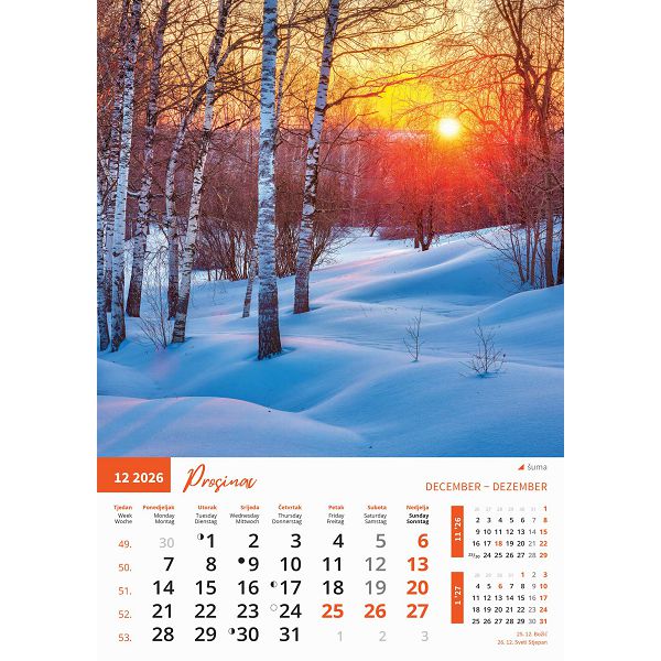 Zidni kalendar Priroda – 13 listova, 30,5×50 cm