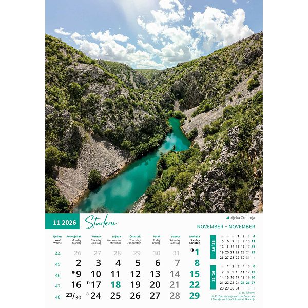 Zidni kalendar Priroda – 13 listova, 30,5×50 cm