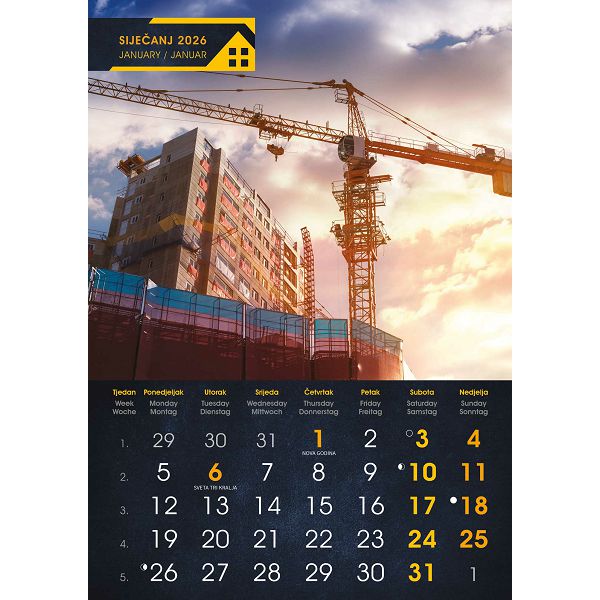 Zidni kalendar S gradilišta – 13 listova, 30,5×50 cm