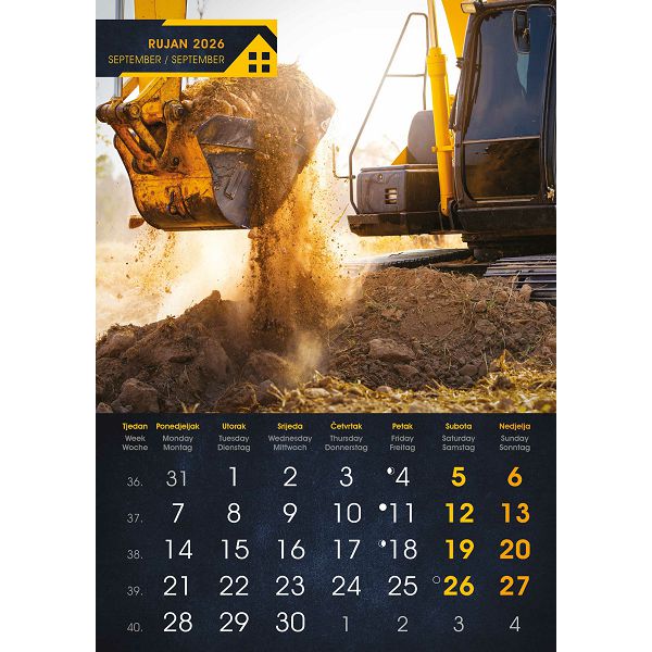 Zidni kalendar S gradilišta – 13 listova, 30,5×50 cm