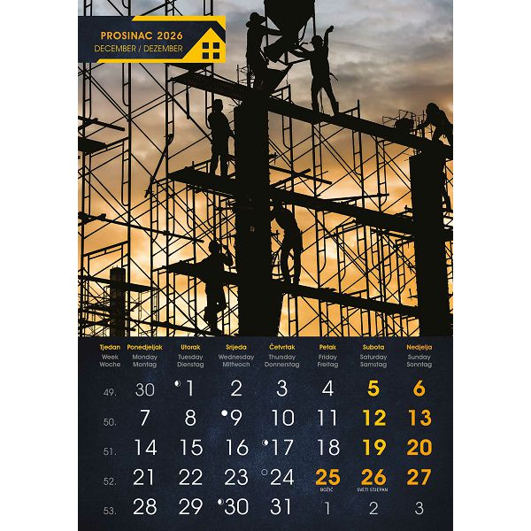 Zidni kalendar S gradilišta – 13 listova, 30,5×50 cm