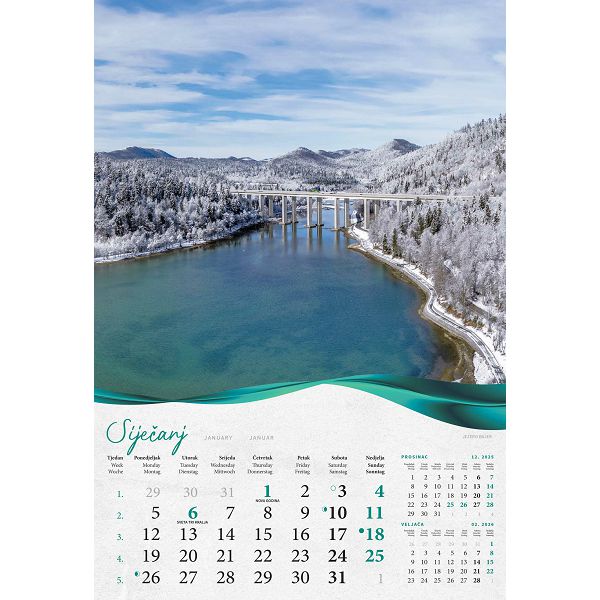 Zidni kalendar Šume, vode i more – 13 listova, 33×55 cm