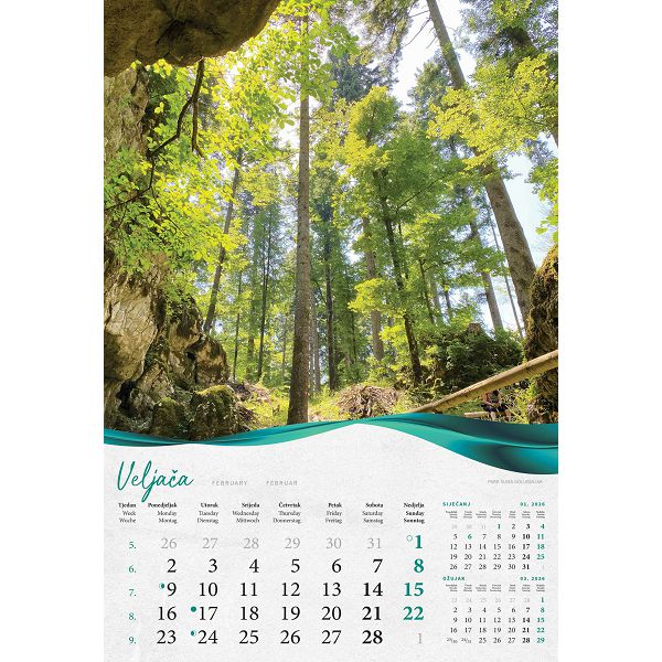 Zidni kalendar Šume, vode i more – 13 listova, 33×55 cm