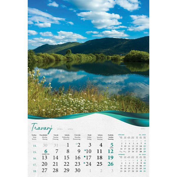 Zidni kalendar Šume, vode i more – 13 listova, 33×55 cm