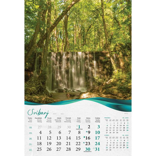 Zidni kalendar Šume, vode i more – 13 listova, 33×55 cm