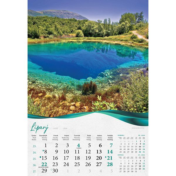 Zidni kalendar Šume, vode i more – 13 listova, 33×55 cm
