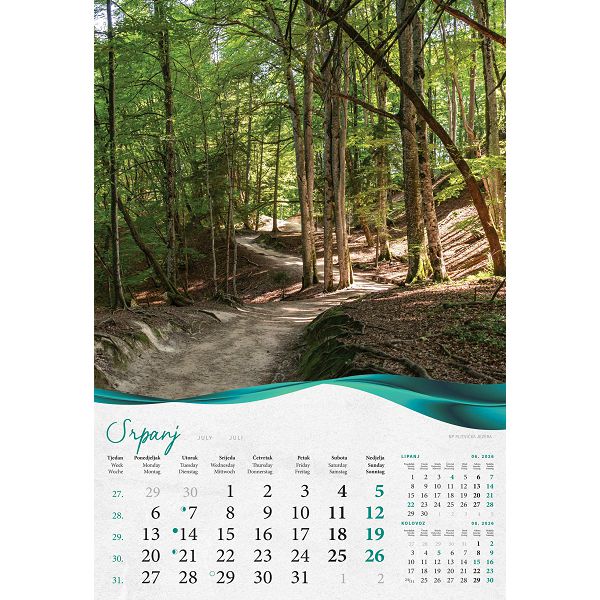 Zidni kalendar Šume, vode i more – 13 listova, 33×55 cm