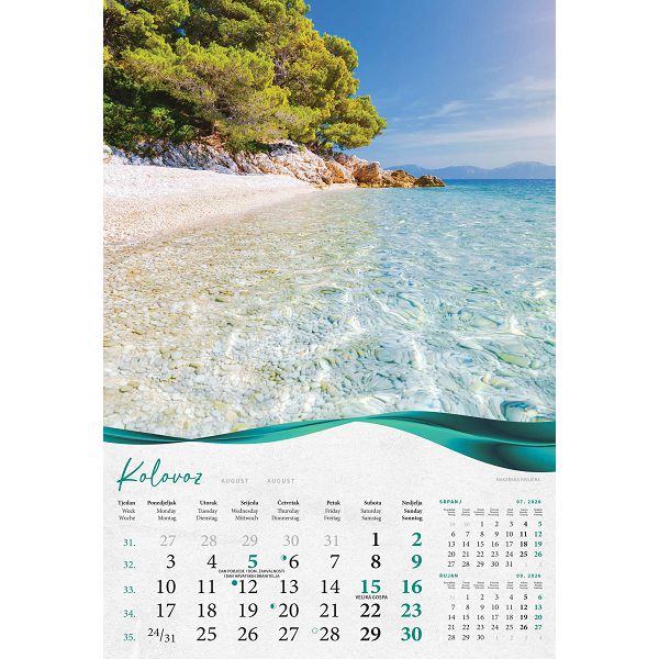 Zidni kalendar Šume, vode i more – 13 listova, 33×55 cm