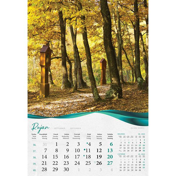 Zidni kalendar Šume, vode i more – 13 listova, 33×55 cm