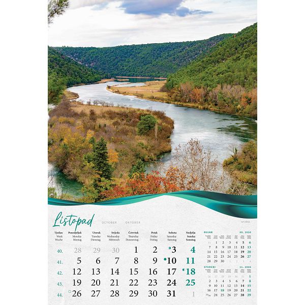 Zidni kalendar Šume, vode i more – 13 listova, 33×55 cm