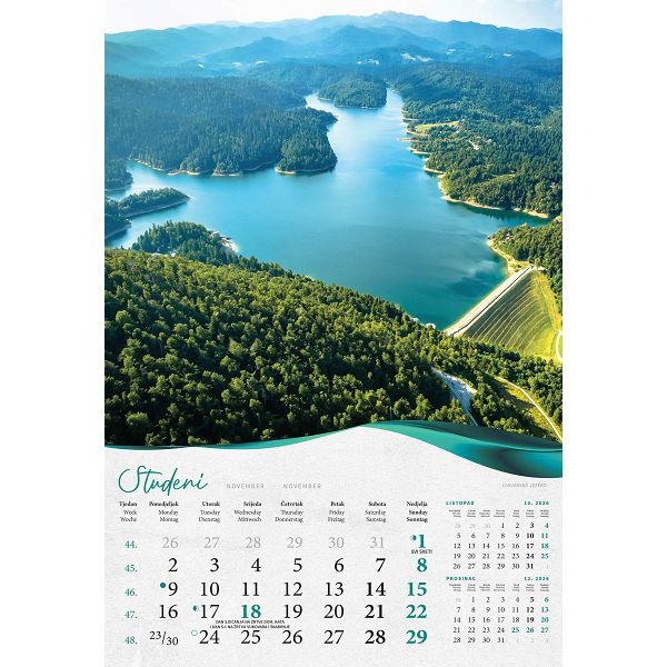 Zidni kalendar Šume, vode i more – 13 listova, 33×55 cm