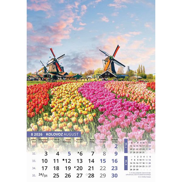 Zidni kalendar Svijet u boji – 13 listova, 30,5×50 cm