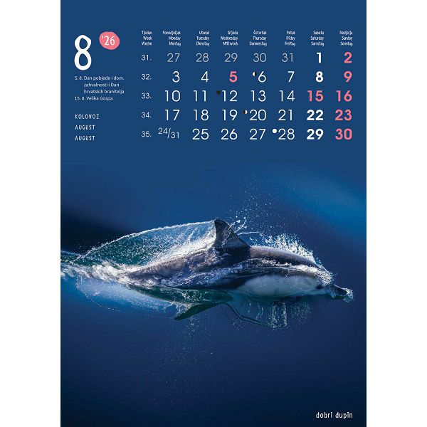 Zidni kalendar Životinje – 13 listova, 24×53,5 cm